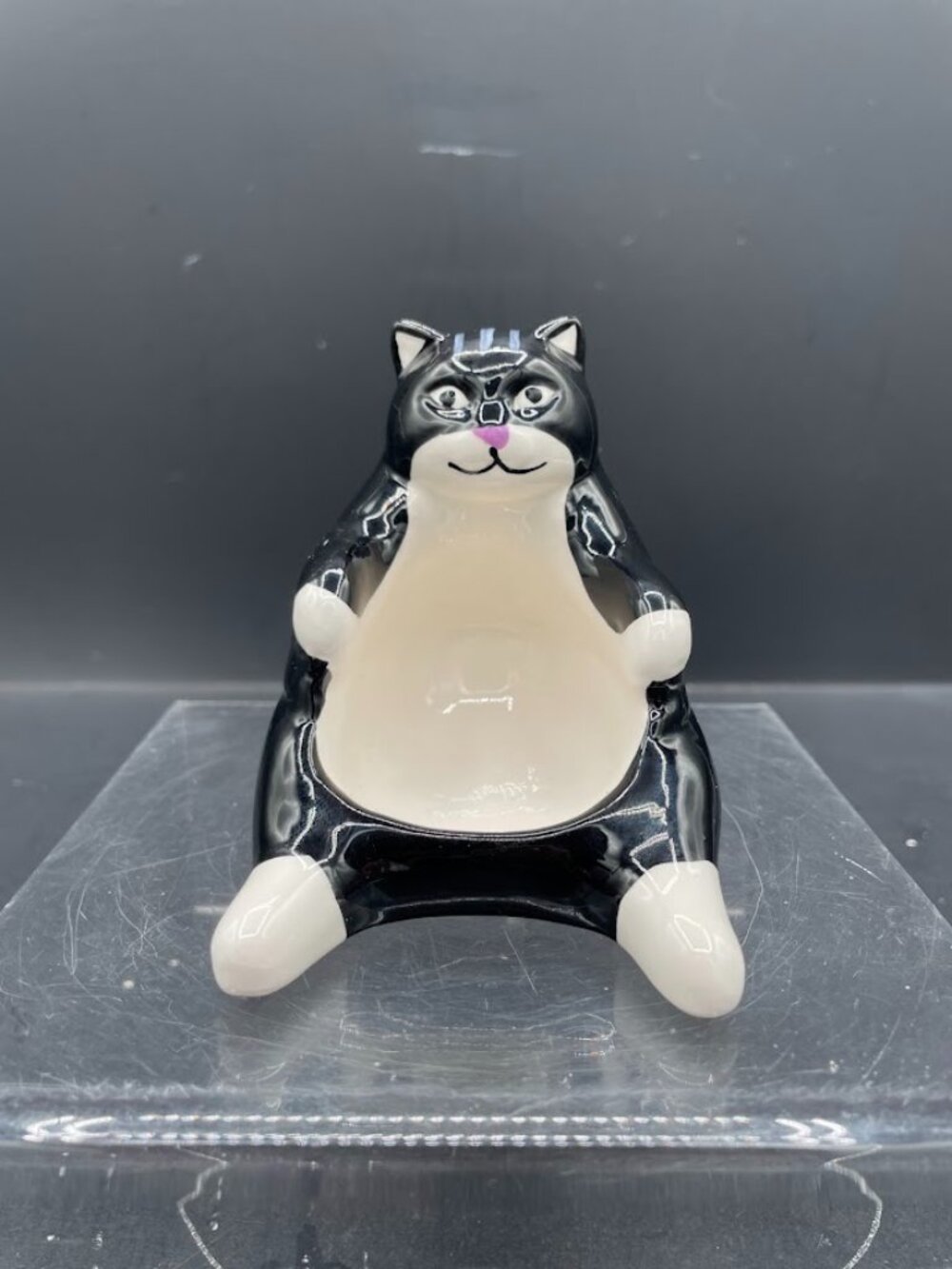Urban Outfitters UO Home Ceramic Chubby Black White Cat Trinket Dish Tea Bag